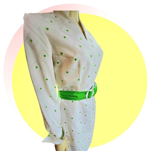 Vintage Mod White & Green Midi Dress Sz 12 W Belt New With‎ Tags - Picture 4 of 16